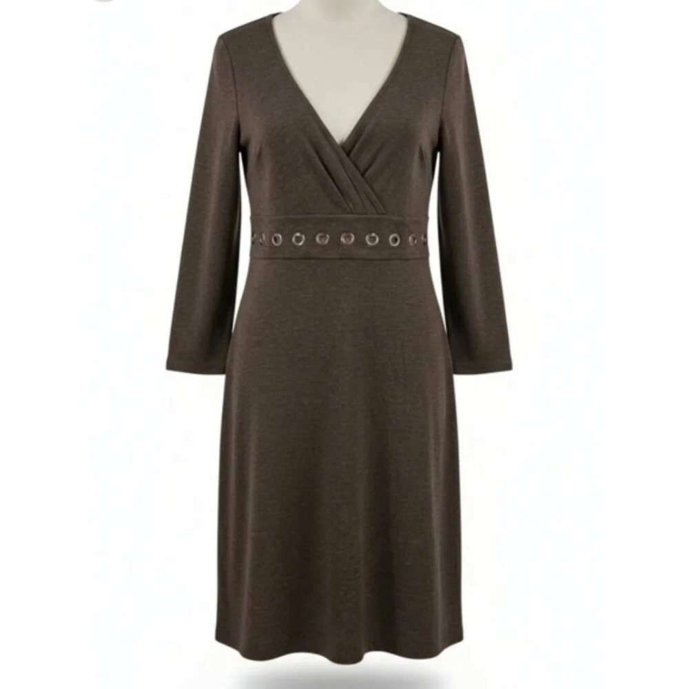 Ann Taylor Loft Brown Marl Knit Empire Waist V-Neck Long Sleeve Dress Size 4